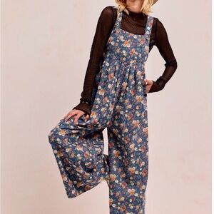 BiBi Floral Wide Leg Jumpsuit - Blue,Pink and White. New without tags.